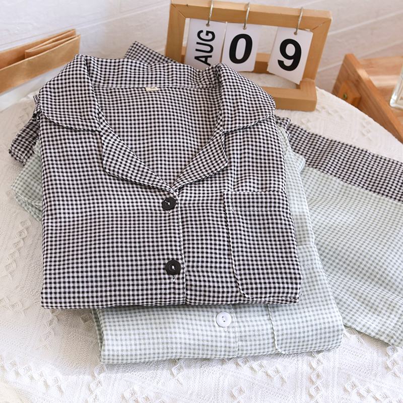 Wholesale baby cotton yarn sleepwear, women's spring and autumn thin style breathable and sweat absorbing collar, small square simple long sleeve