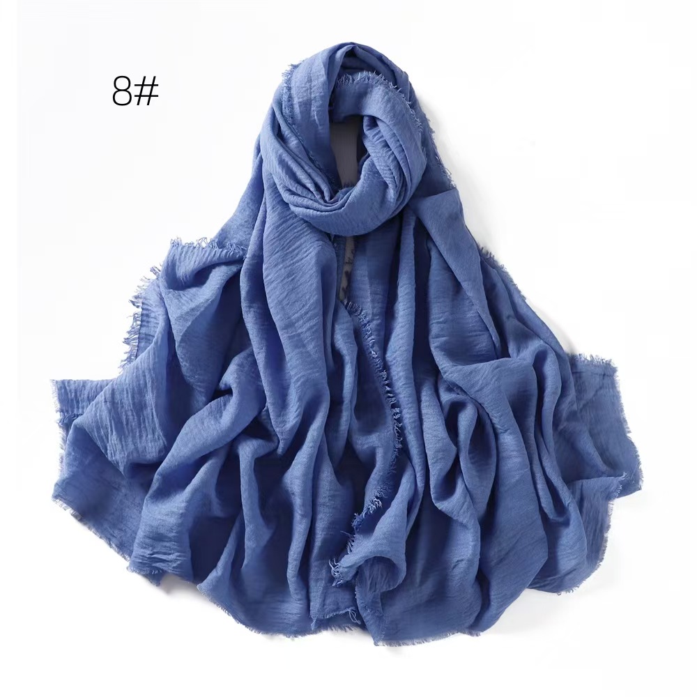 T1057 solid color cotton and linen breathable gauze scarf encrypted sunscreen female four-circle fringed shawl scarf