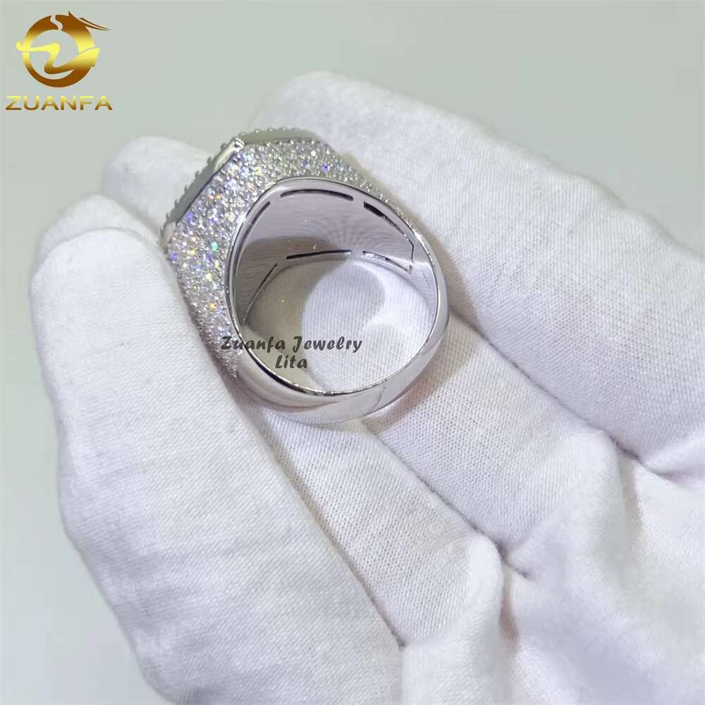 High Quality Iced Out Hip Hop baguette Heart Rings 925 Silver Gold Men Moissanite Diamond Ring