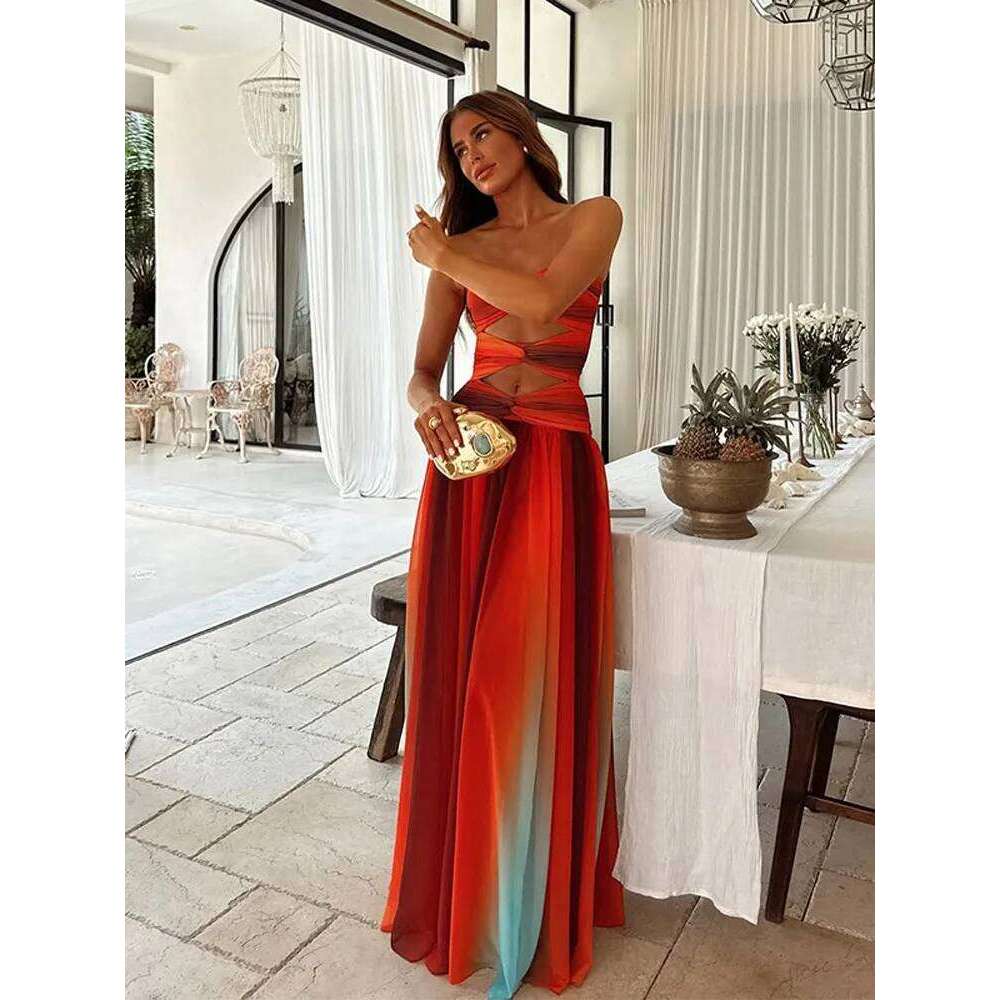 Sexy Hollow Out Maxi Vestido Women Chic Sleeveless Off Shoulder Backless High Waist Slim Dress Summer Beach Party Lady Wear 2025