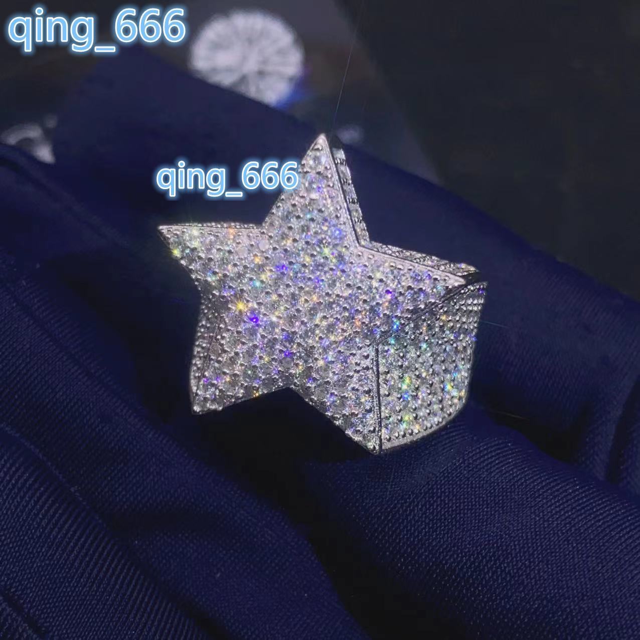 Wholesale Sterling Silver 925 White Gold Plated Iced Out Hip Hop Men Fashion Vvs Moissanite Star Ring