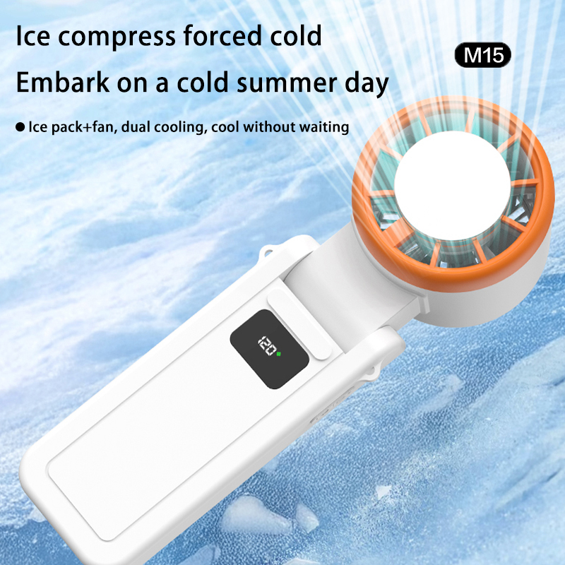 Portable handheld home mini outdoor m15 folding ice pack fan