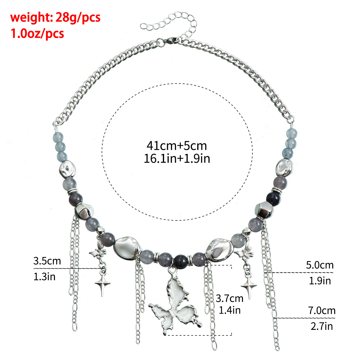 Jewelry Enamel Butterfly Pendant Clavicle Chain Cat's Eye Stone Spliced Beaded Four-Pointed Star Tassel Necklace for Women Jewelry for Women