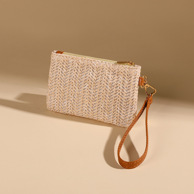 Free Shipping 2025 New Designer Bag Summer Women's Mini Wallet Cross-border Straw Element Coin Purse Wrist Lightweight Card Holder Coin Bag