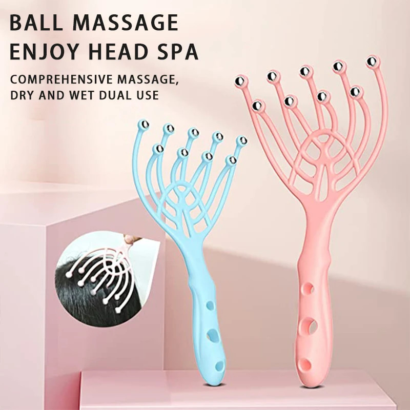 Head Massager Scalp 9 12 Claws Neck Comb Roller 9 Finger Steel Ball Hand Held Relax Spa Hair Care in Home 250625