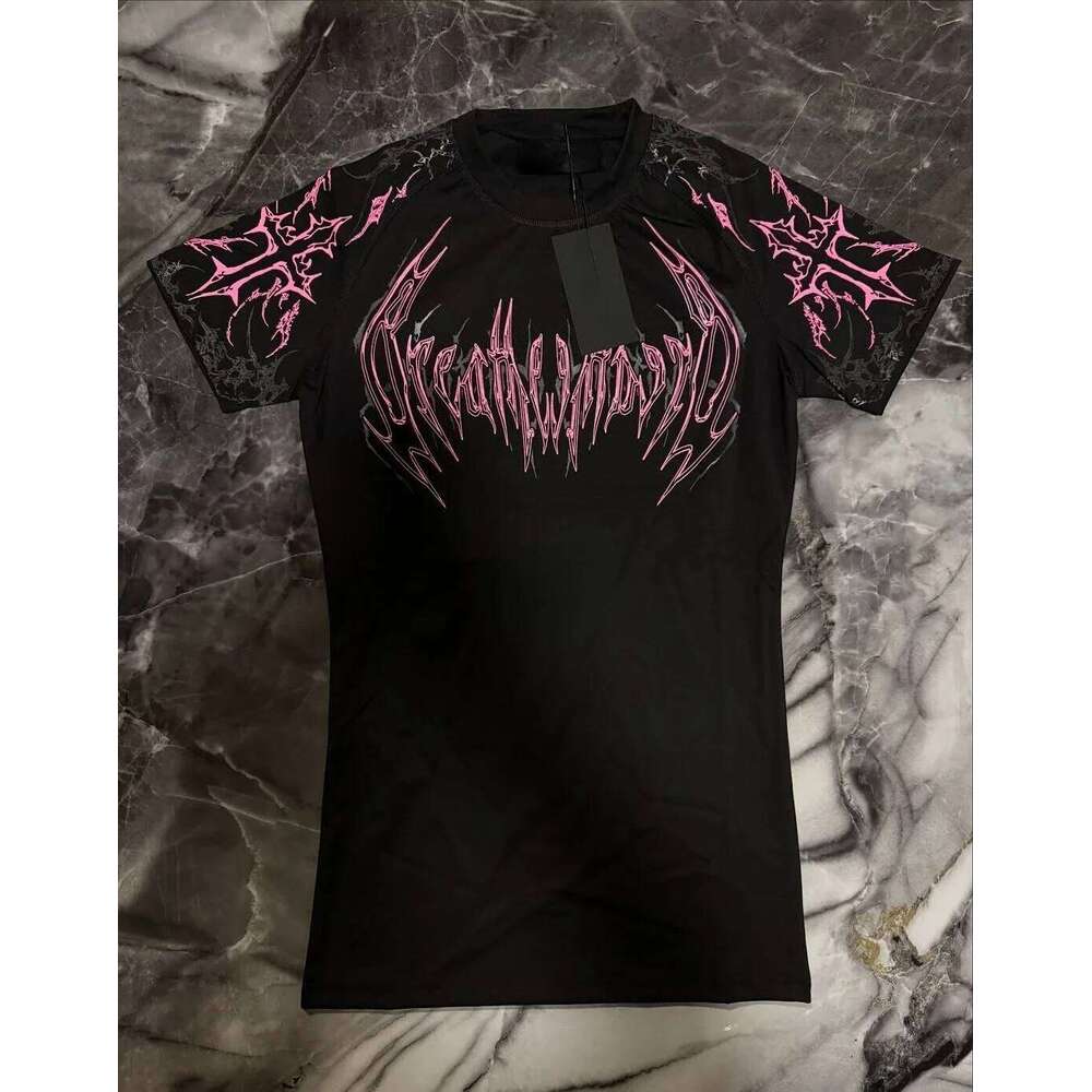 2025 New Breathedivinity Compress Shirt Pink Gothic Pattern Fiess Summer Breathable Quick Dry Men Gym Sportswear Trendy Tee