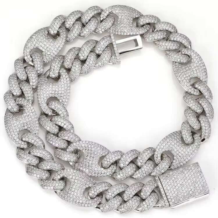 Moissanite Jewelry 925 Sterling Silver 10k/14k/18K Gold Plating Necklace Moissanite 2 Rows Prong Iced Out VVS Cuban Link Chain