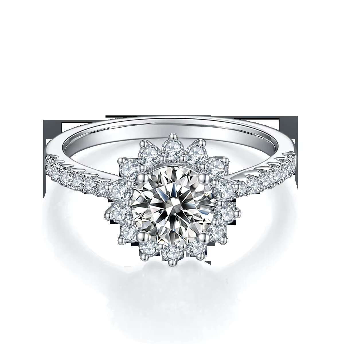 Luxury 1 Ct Sunflower Moissanite 18K Gold Plated 925 Sterling Silver Certified Engagement Ring Ct