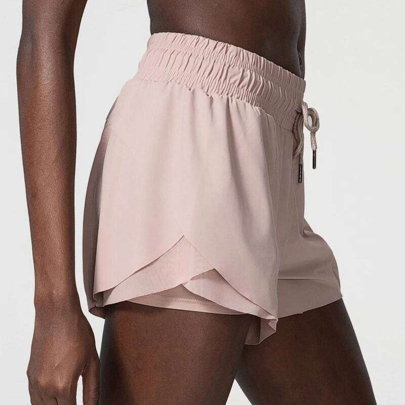 Women Outdoor Running Solid Color Drawstring Loose 2 In 1 Workout Gym Shorts Female Breathable Quick Dry Sportswear