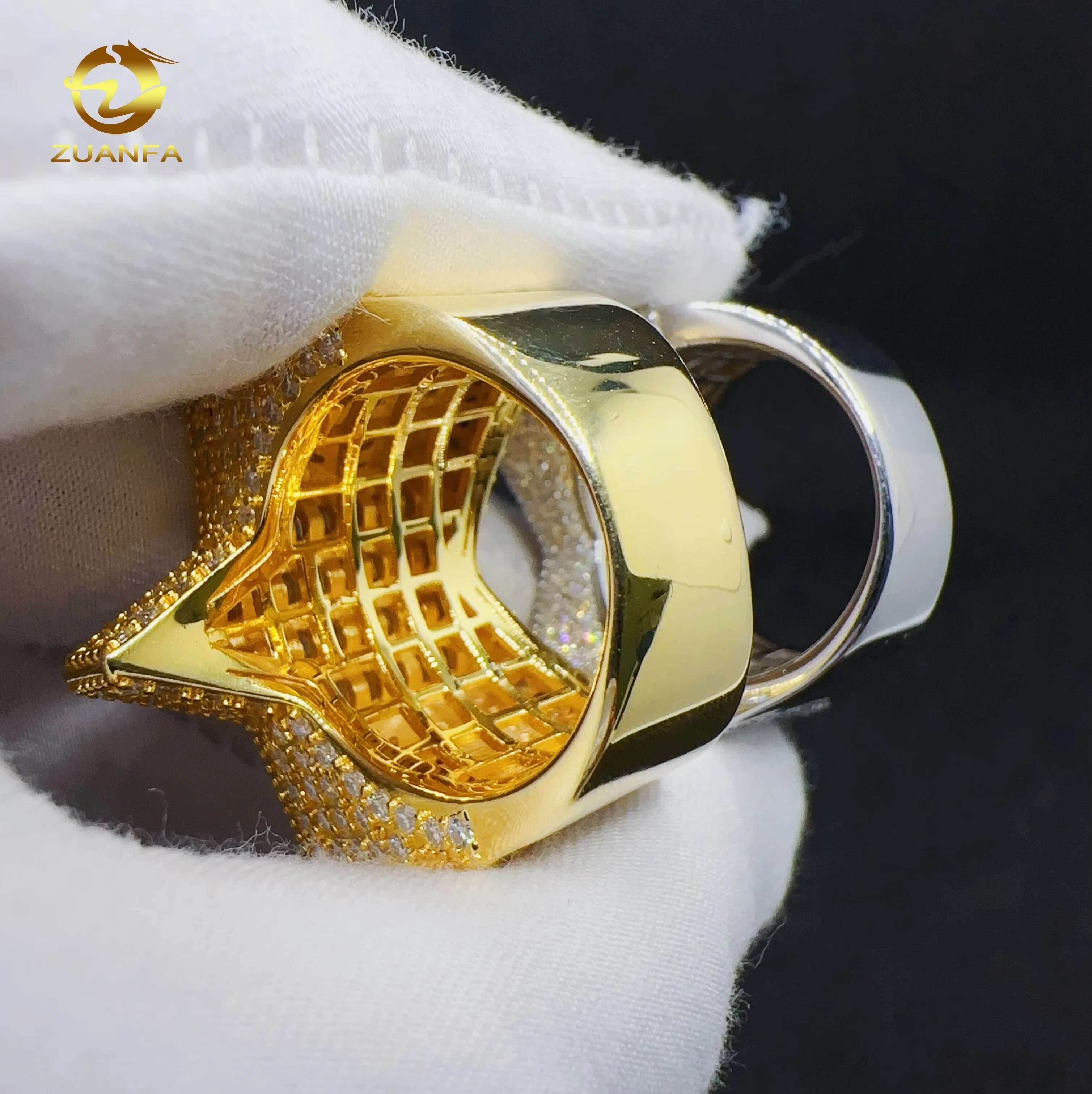 Fashion Baguette VVS Moissanite Star Design Ring Custom Hip Hop Jewelry 925 Sterling Silver Ring for Men women