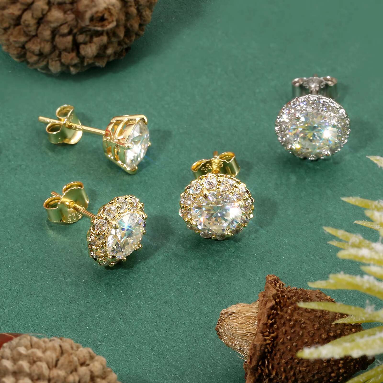 3-10mm 0.2ct-8.0ct White Yellow Gold Plate S925 Sterling Silver D VVS1 Lab Created Diamond Stud Moissanite Earring for Women Men