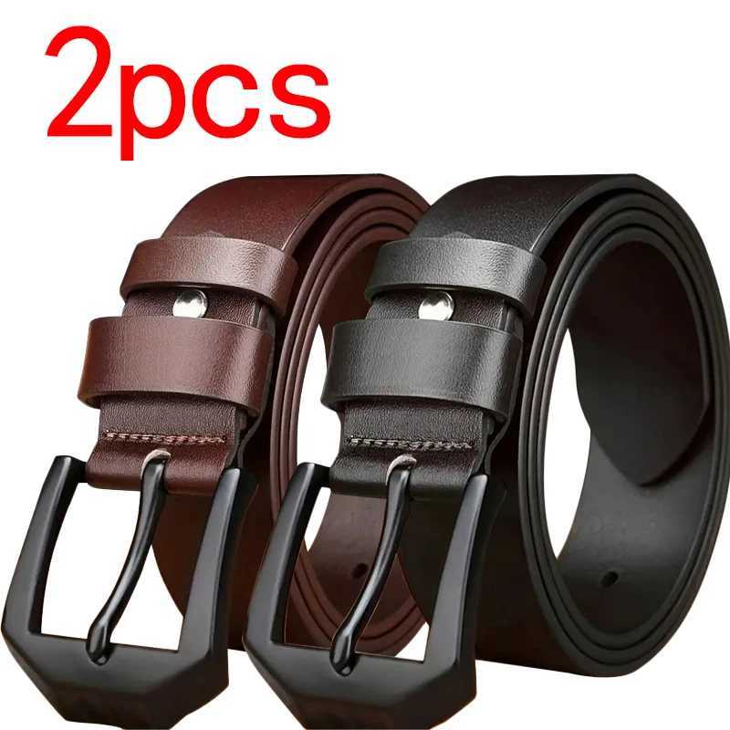 1pc/2pcs Fashion Business Mens Belt Genuine Leisure Luxury Brand Belt Metal Buckle Belts High-Quality PU Leather Belt Plus Size W250625