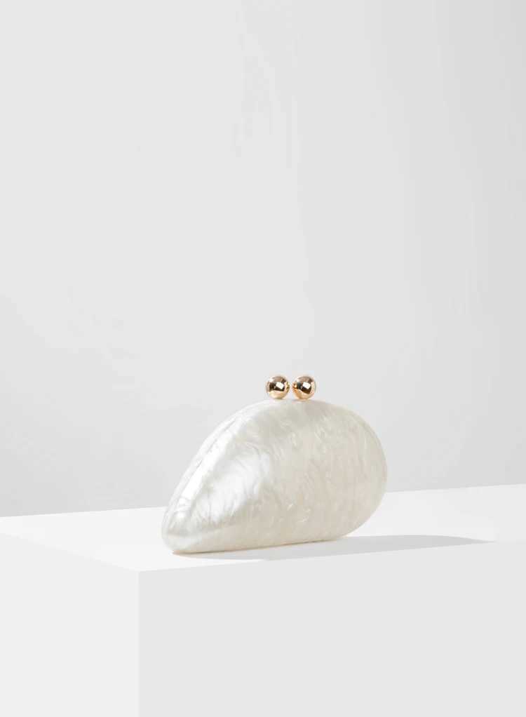 Shell Clutch Bag Acrylic egg clutch bag women wedding evening party cute ivory pearl color purse handbag summer new M250625