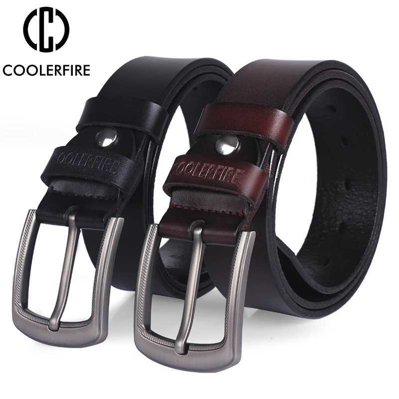 COOLERFIRE Genuine Leather Belt with Pin Buckle Designer Belts for Men Cowhide Fashion Jeans Strap Male Brown Black Belts W250625