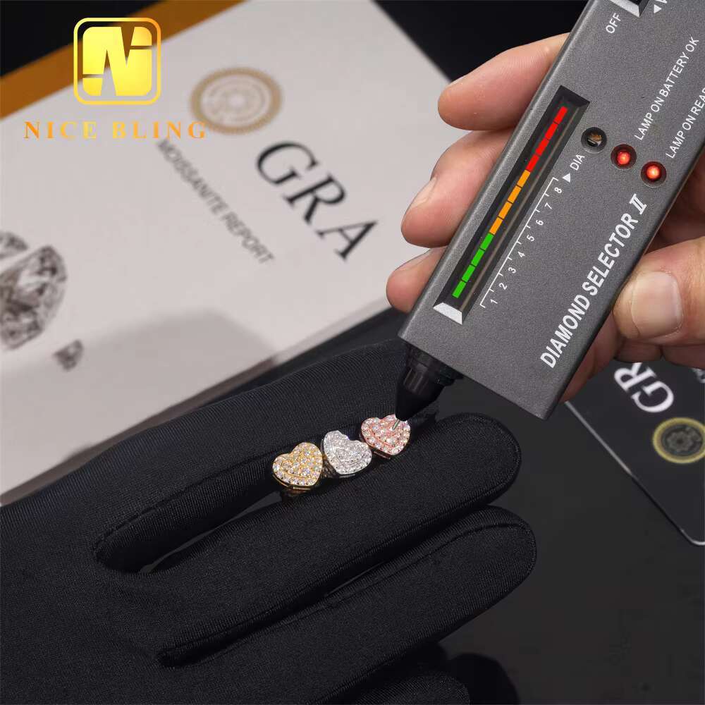 Classic Hip Hop Jewelry Heart Shape Iced Out Ear Studs 925 Sterling Silver VVS Moissanite Stud Earring for Women