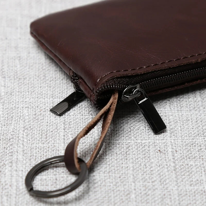 Leather Mini Coin Purse Unisex Simple Portable First Layer Cowhide Retro Handmade Zipper Small Wallet Key Case 250624