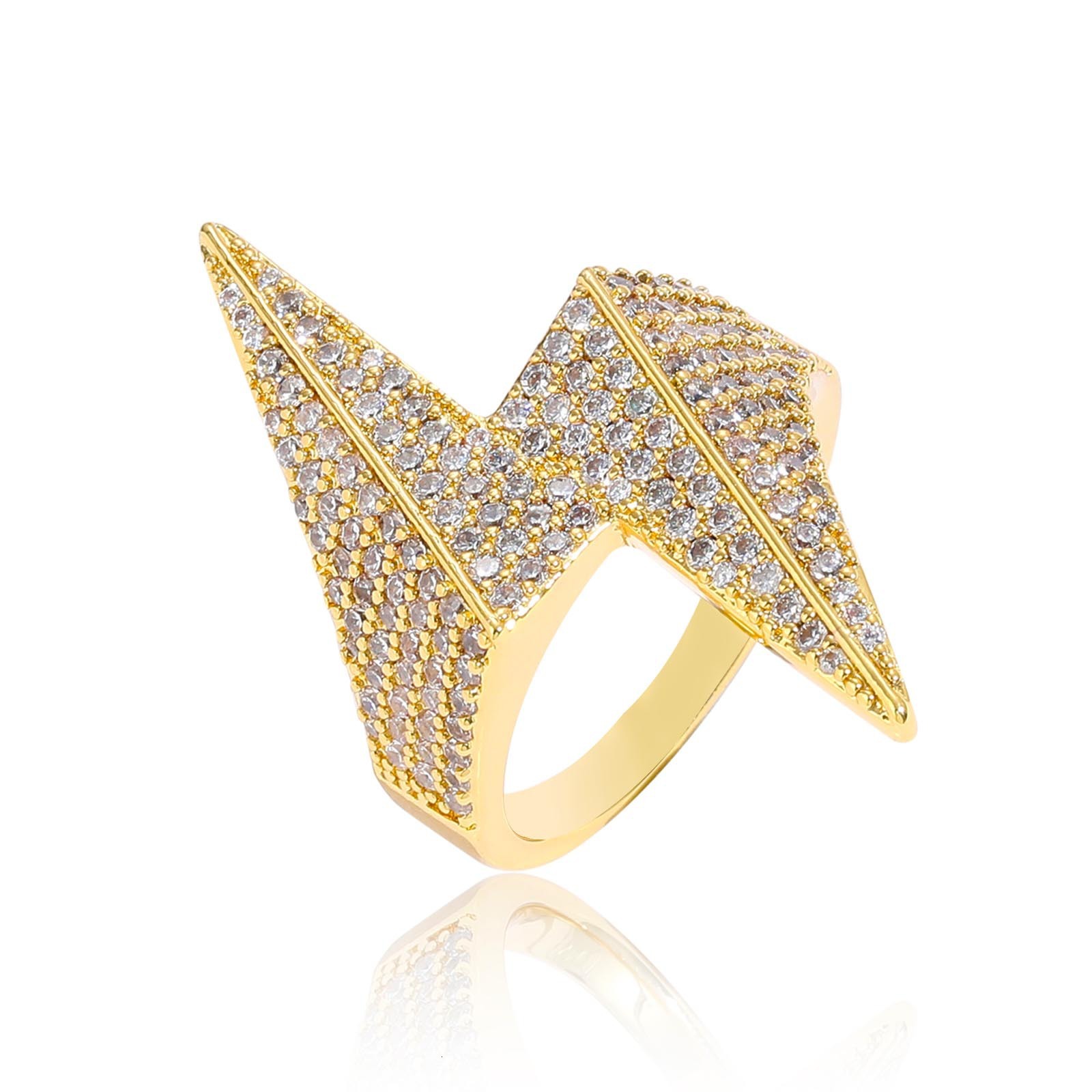 Luxury Moissanite Hip Hop 3D Lightning Ring Simple Individual Diamond Studded Trendy Men's Jewelry Passes the Diamond Tester