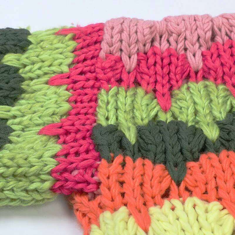 Jastie 2025 Autumn And Winter Women's Sweater Contrast Color Handmade Splicing Loose V-neck Thick Knitted Cardigan Coat