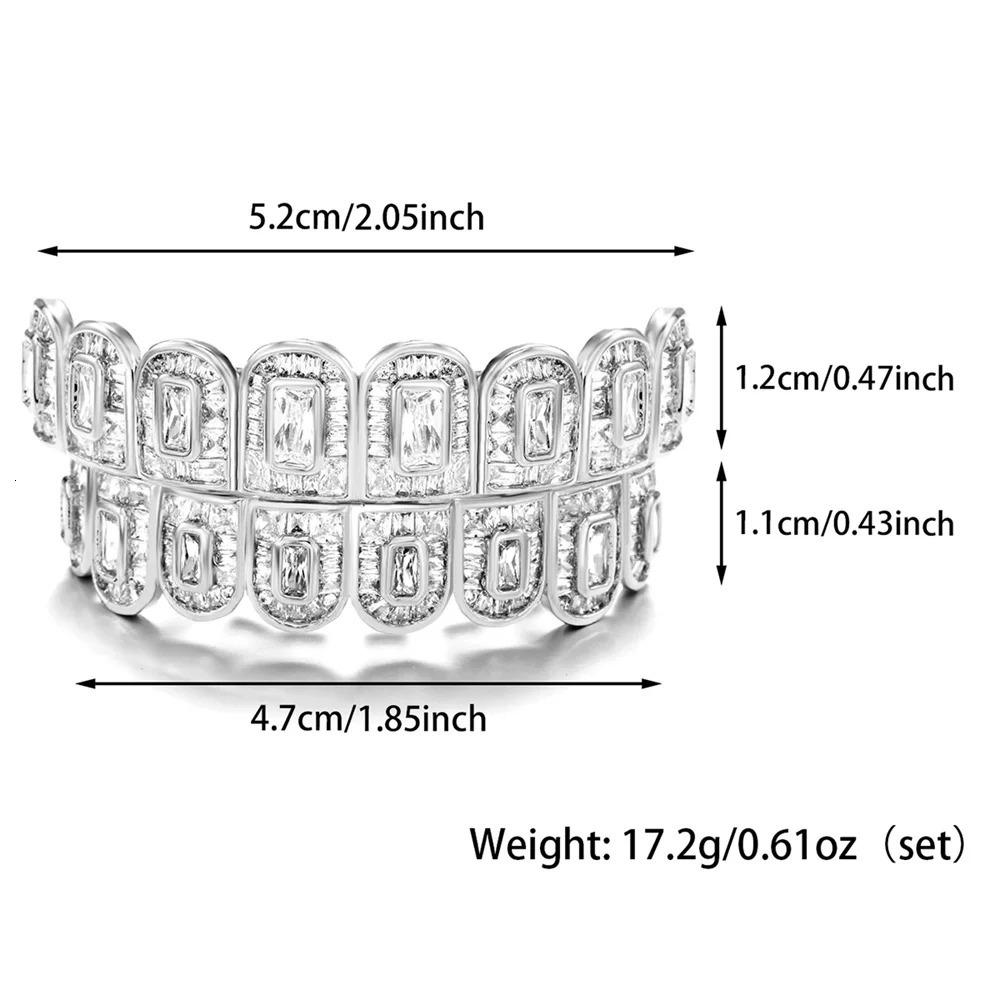 D Z Hip Pop Full Iced Out Square Cubic Zirconia Stones Grills Teeth For Men Women Rapper Fashion Jewelry 250606