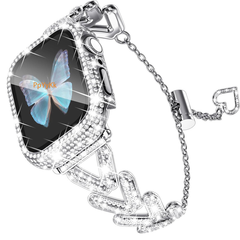 Luxury Premium V Design Metal Diamond Inlaid Chain Bracelet for Apple Watch Series 1-10