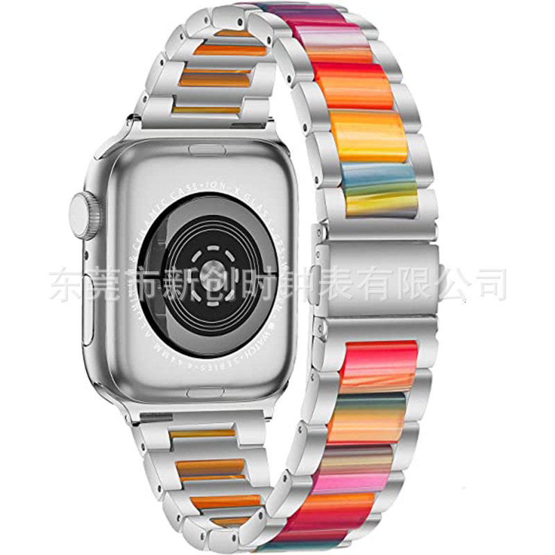 Luxury Premium Three Row Resin Metal Straps for All Series of Apple iWatch iWatch 9-1 SE