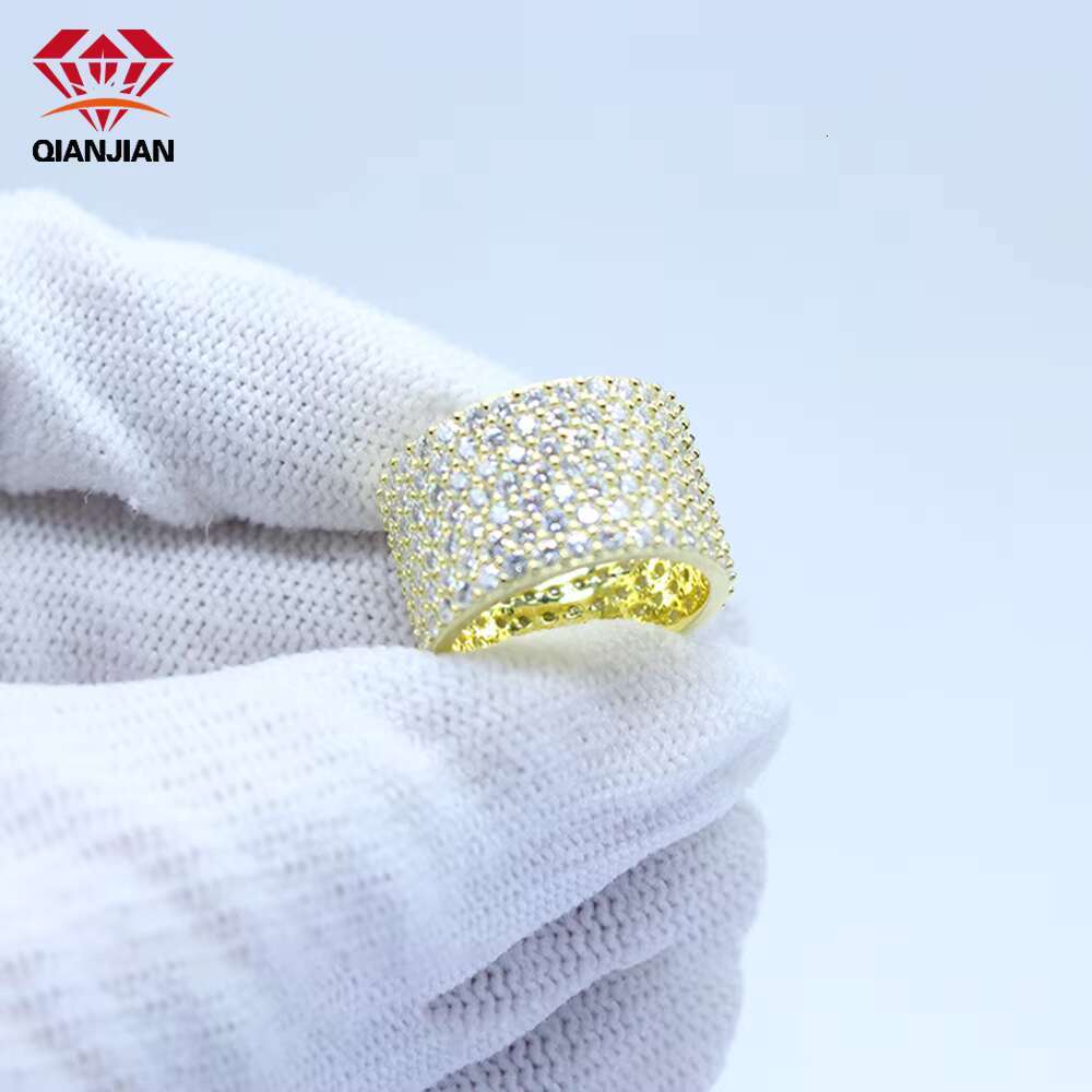 Custom Moissanite 925 Silver Cuban Ring D VVS Diamond Fashion Jewelry Claw Setting Iced Out Moissanite Ring