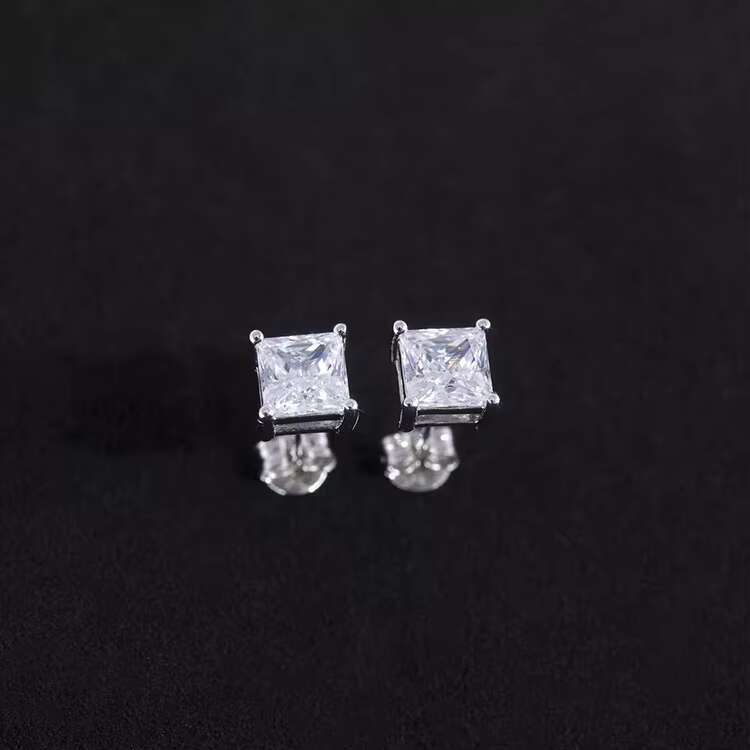 Yu Ying 1ct 2ct square Princess Cut Moissanite Diamond White Gold Plated 925 Sterling Silver Earring Stud Jewelry Men Women