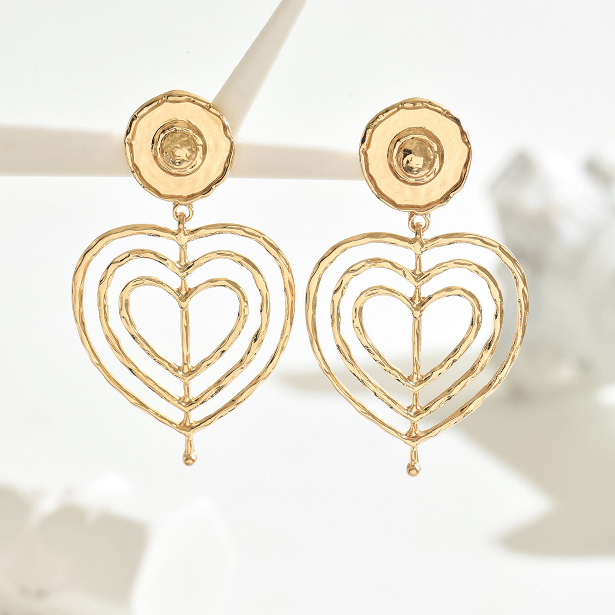 For Women Heart Geometric Small Multiple Layers High End Design Stud Earrings Ear Jewelry