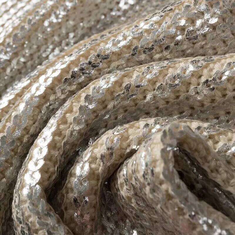 2024 Spring Women Retro Bronzing Sier Sweater Drop Shoulder Long Sleeve Rib Knitted Pullover Knitwear Jumper