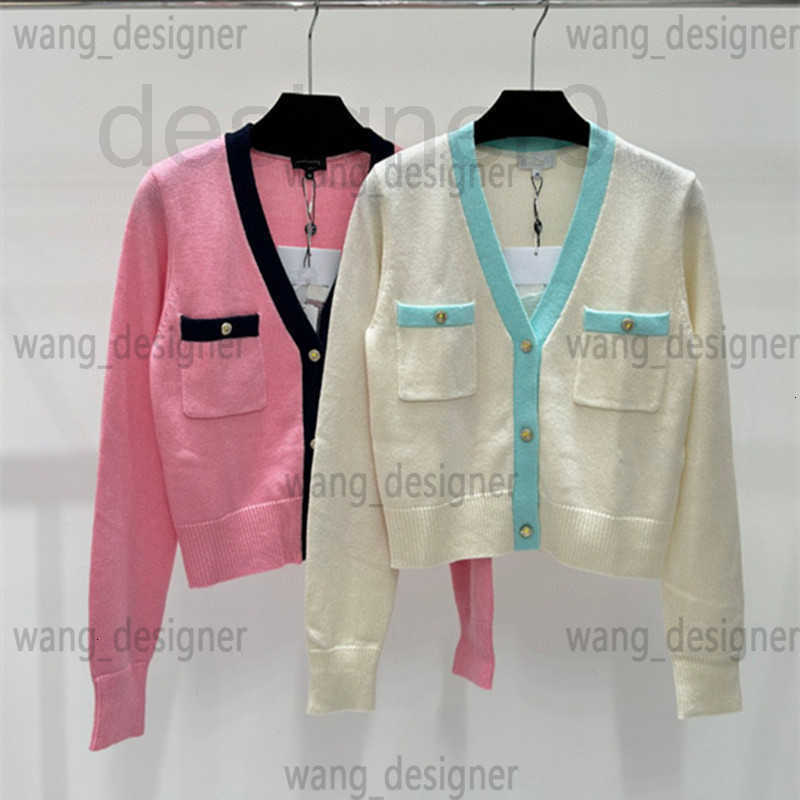 Women's Sweaters Designer Color Blocked V-neck Knitted Cardigan Women's Early Autumn New Style French Small Fragrance Lazy Temperament Versatile Top IZ8E