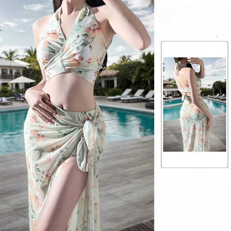 Swimming Bathing Suit Women Bikini Three-piece Suit Spend Ones Holidays Korean Version Lace Sexy PrintingXJ250624