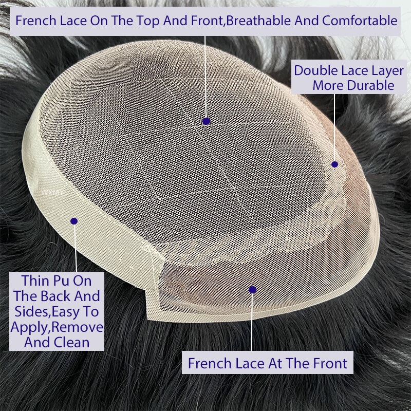 OCT-Base Hair System Wig For Men French Lace Male Hair Prosthesis Indian Human Hair Man Wig Toupee Natural Men's Hairpiece