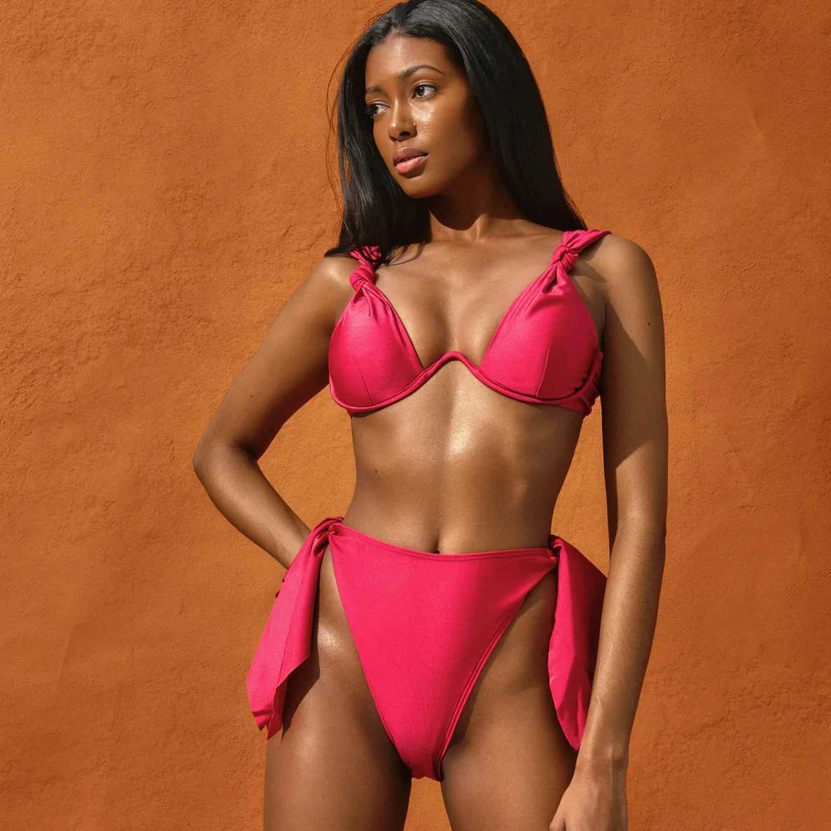 2024 New Sexy Micro Bikini Solid Swimwear Women High Cut Out Biquini Push Up Brazilian Swimsuit Padded Thong Monokini Female XJ250624