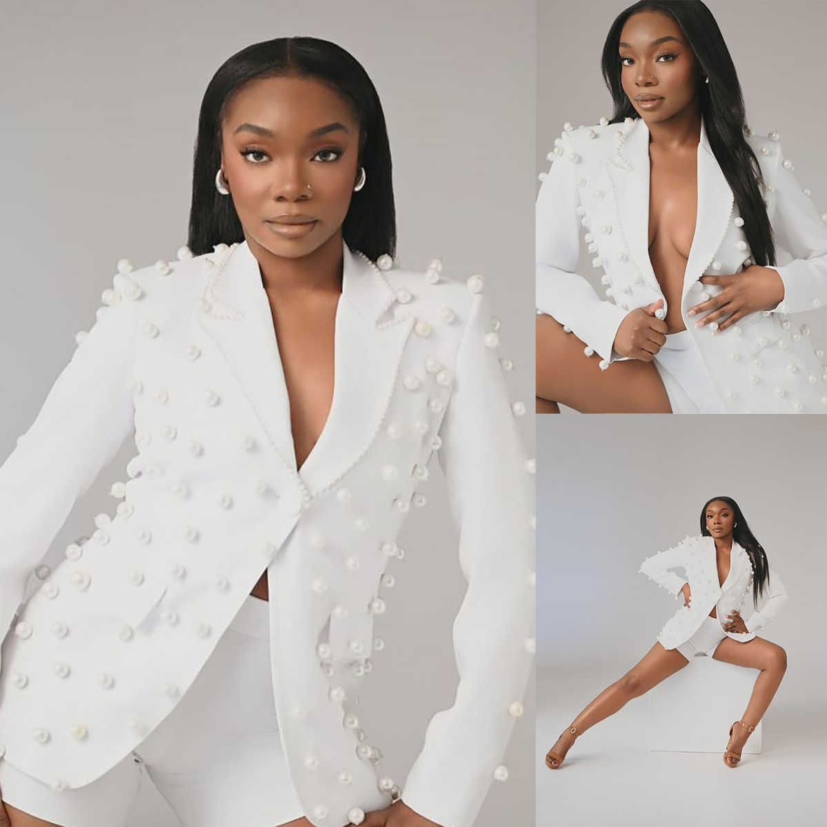 Pearls Beads Women Shorts Suit Set 2 Pieces Slim Fit Wedding Tuxedos Formal Luxury Office Lady Jacket Coat Customized