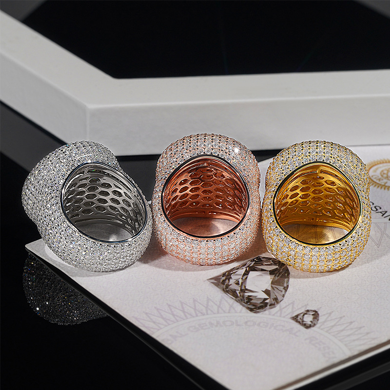 Hot Sale Round Shape Moissanite VVS Pass Diamond Test 925 Sliver Gold Plated Men's Moissanite Diamond Hip Hop Iced Out Rings