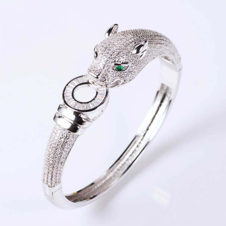 Classic brass gold plated leopard bracelet with zircon inlaid ring and jewelry bracelet 250615