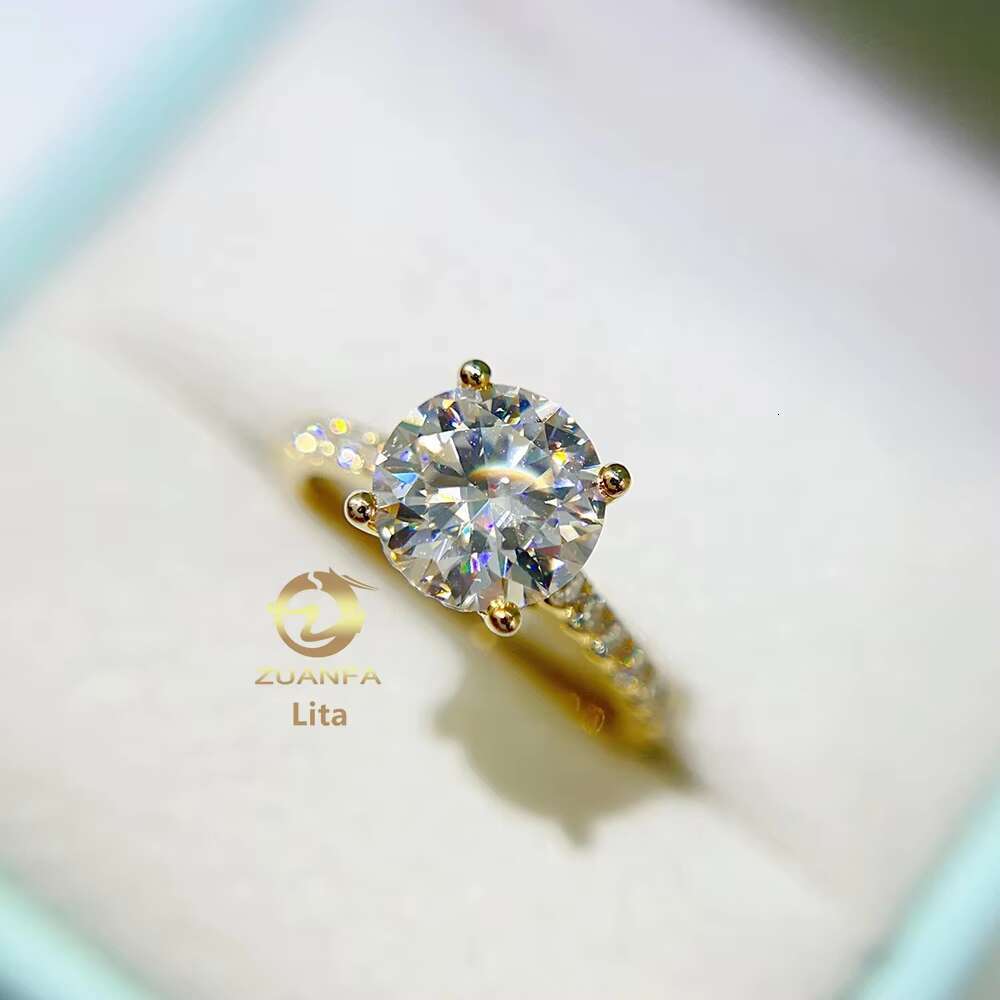 Luxury Unique Basket Set GRA Certificated Vvs 8.0mm Moissanite 14k Gold Woman Engagement Rings