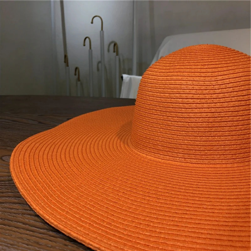 Orange straw hat 25cm super big brim hat Retail sun hat Ultra thin breathable summer sun hat straw hat Travel men and women 250624