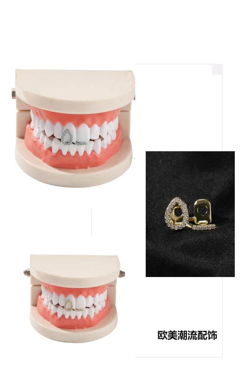 Heart Hollow Shape Iced Out Teeth Hip Hop Top Bottom Grills Dental Mouth Punk Teeth Caps Cosplay Party TG119 250606