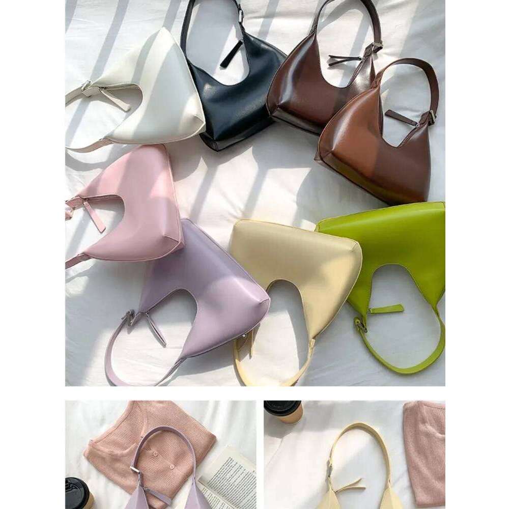 Handbag Women New Moon Shaped Dental Zipper Underarm Fashion Shoulder Bag PU Leather Retro Simple Hobo Bags