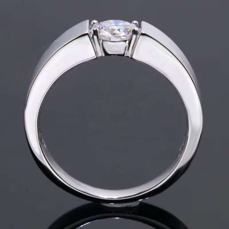 Classic 1ct Moissanite Man Ring 6.5mm Round Brilliant Cut White D VVS Moissanite Diamond Ring Hight Quality Men Silver Ring