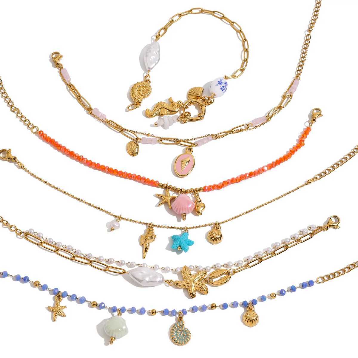 Summer Beach Conch Shell Starfish Pendant Charms Handmade Weave Beads Metal Bracelets for Wen Girls Holiday Gifts Chic Jewelry X250625