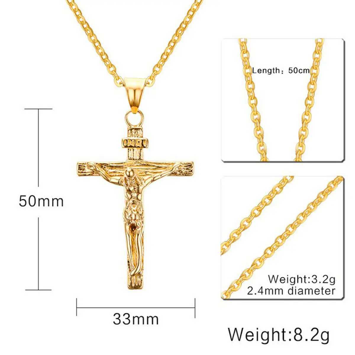Fashion Crucifix Jesus Christ Men Jewelry Gold Brown Silver Color Metal Cross Pendant With Neck Chain Necklaces For Women V250625