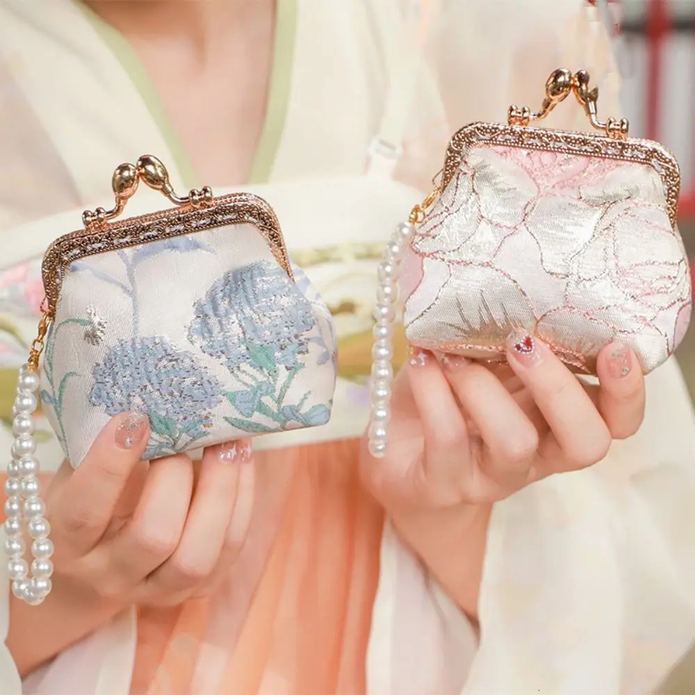 Brocade Embroidered Coin Purse Handheld Chinese Style Wallet Pearl Elegant Evening Clutch Women 250623