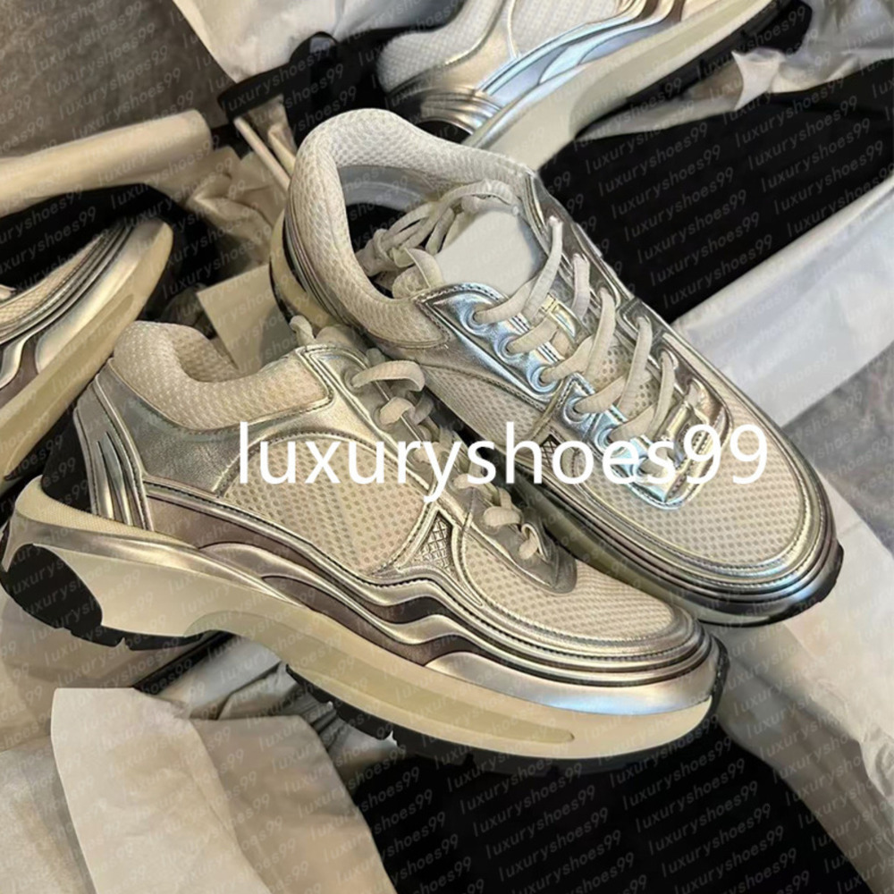 designer Women Leisure Sneaker Calfskin Shoes Vintage Trainers Reflective Sneakers Fashion Leather chan Platform nel Lace-up Print out of office sneaker