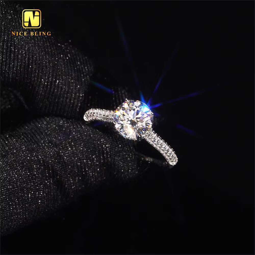 8mm 9mm Round Brilliant Cut Classic Jewelry Eternity Moissanite Engagement Ring for Women Wedding Ring 925 Silver Diamond Rings
