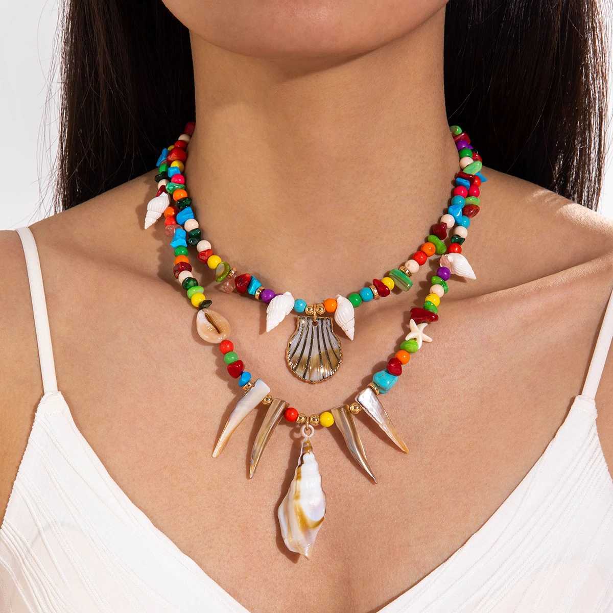 Tocona Bohemian Conch Beaded Starfish Personality Pendant Necklace Suitable For Womens Summer Beach Party Accessories Gifts V250625