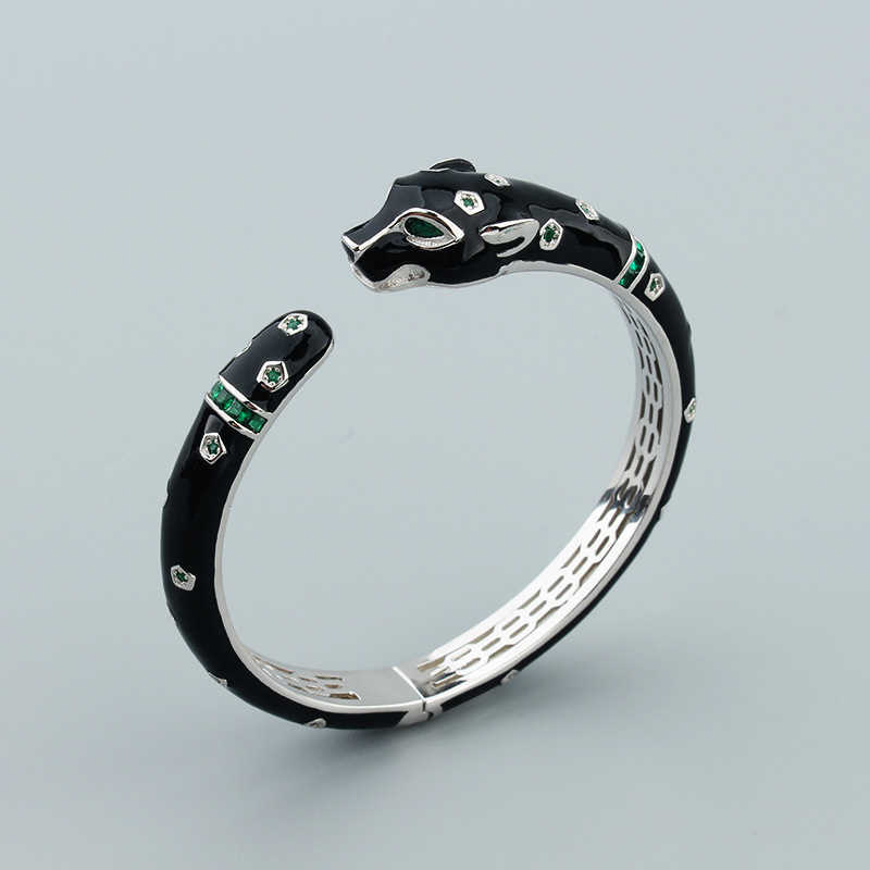 Leopard Bracelet Ring Set Personality Unisex Copper Gold-Plated Open Bracelet Cute Cheetah Enamel Resin Bracelet 250615