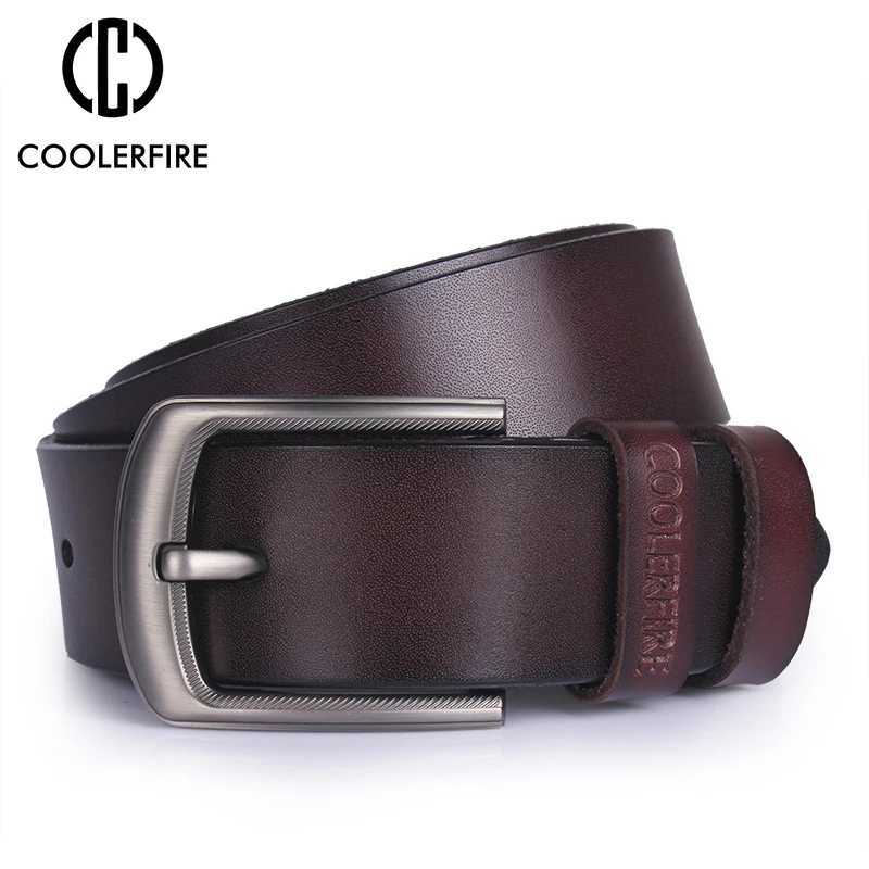 COOLERFIRE Genuine Leather Belt with Pin Buckle Designer Belts for Men Cowhide Fashion Jeans Strap Male Brown Black Belts W250625