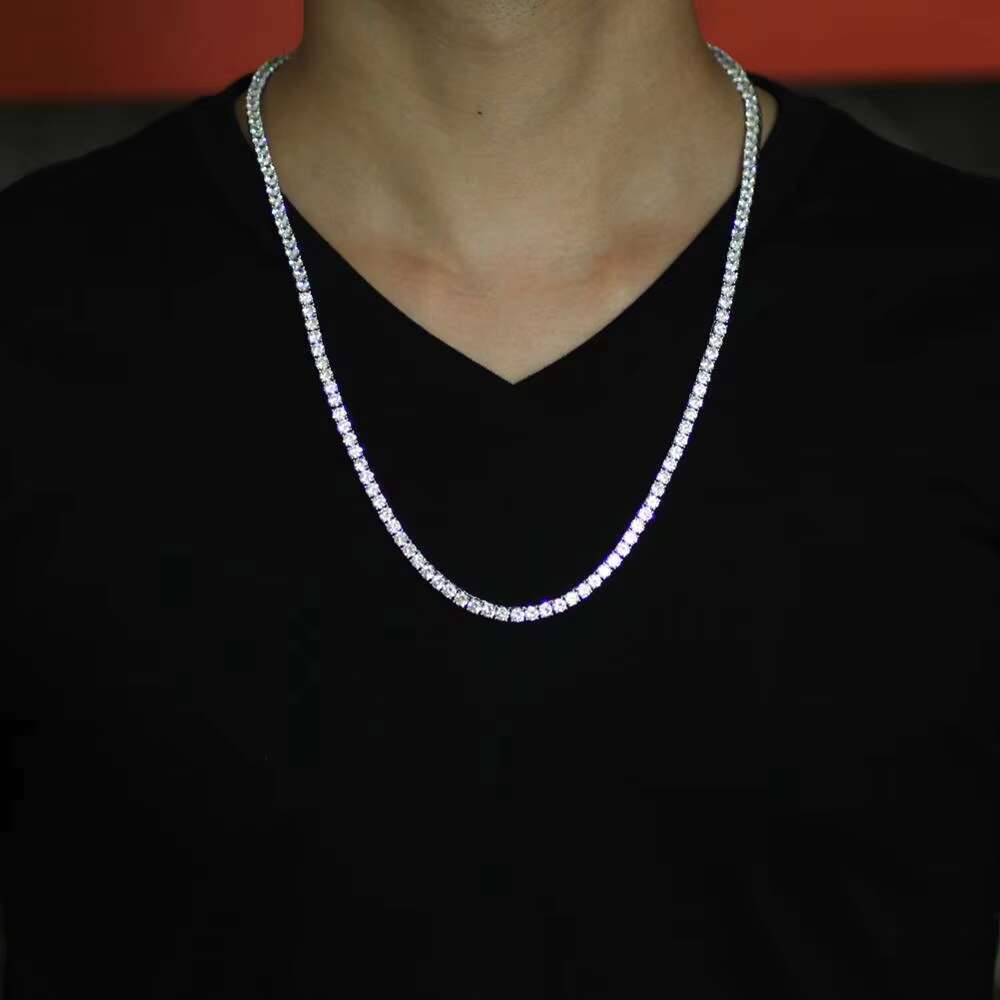 BC019 3mm 4mm 5mm Brass Zircon Tennis Chain 1 Row Necklace Hip Hop Bling Jewelry Gold Silver CZ Tennis Chain Necklace Iced Out